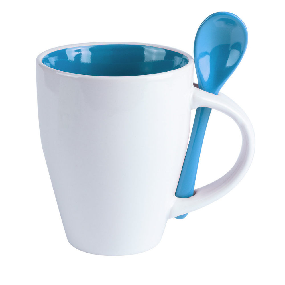 Colorful Ceramic Mug with Spoon - Creechbarrow