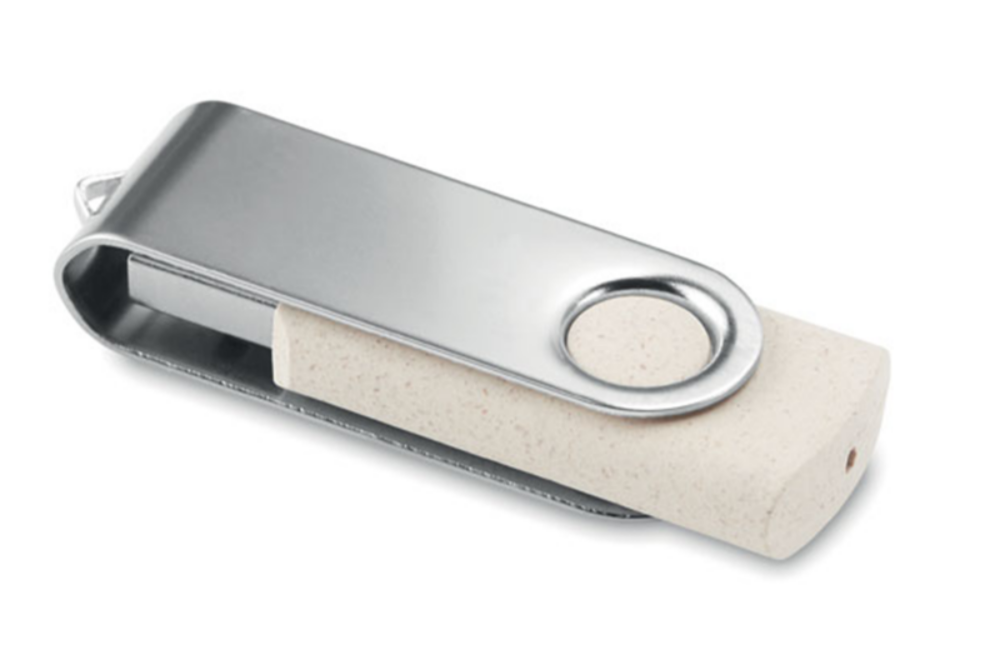 USB Stick bedrucken aus Weizenstroh-Kunststoff mit drehbarem Metalldeckel 16 GB - Pflaume