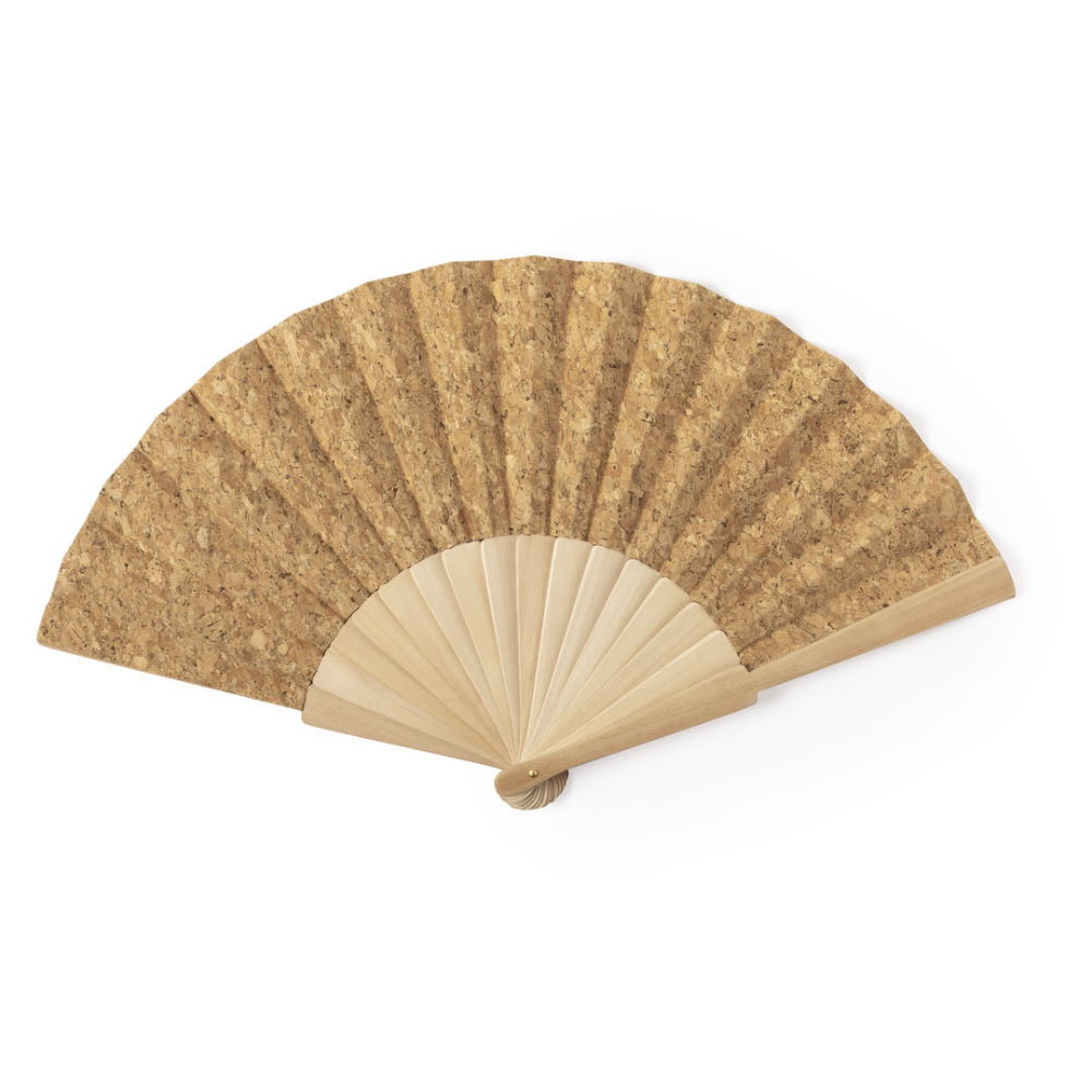 A fan from Nature Line, featuring wooden ribs and cork fabric - Chipping Norton