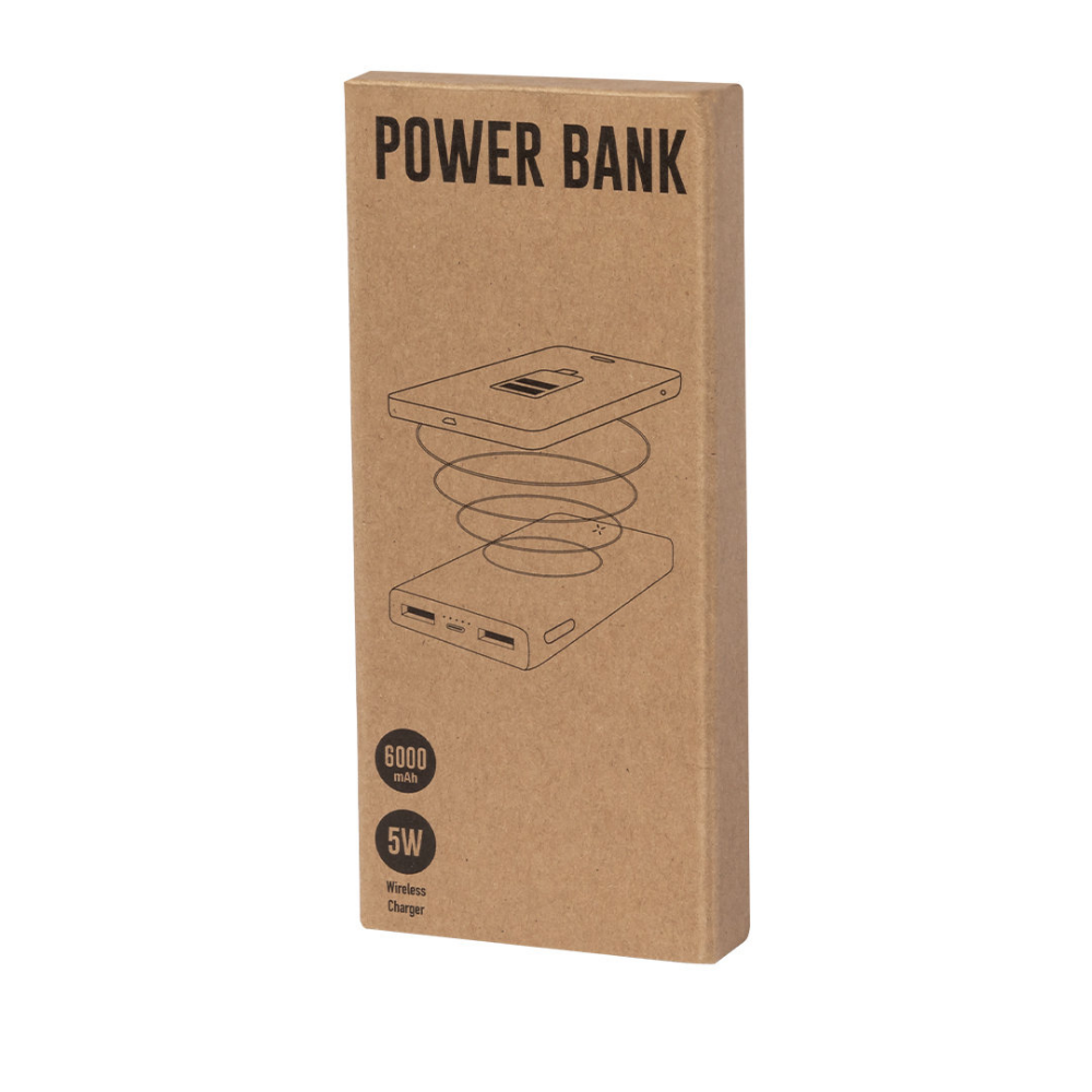 Power Bank inérgico de 6000mAh de bambú natural con carga inalámbrica - Pevensey