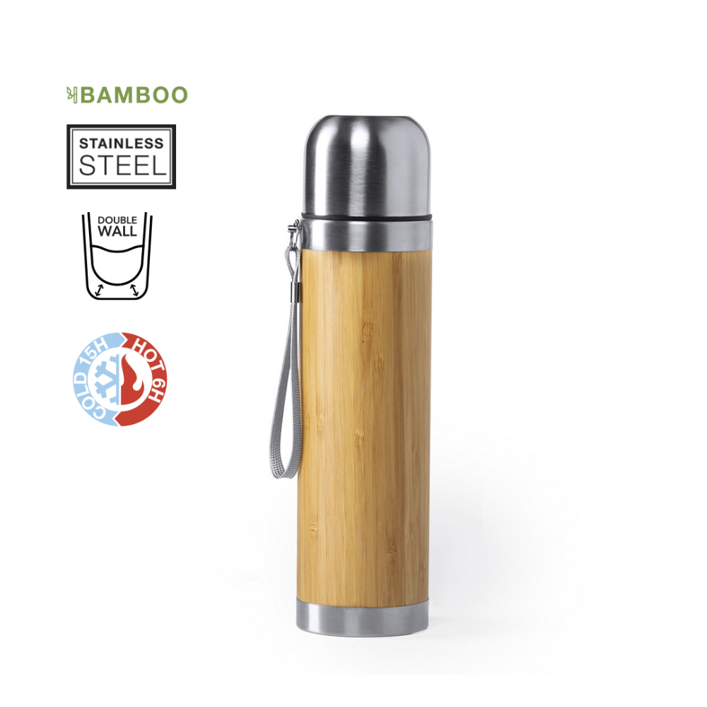 Personalisierte ökologische Trinkflasche aus Edelstahl und Bambus 420 ml - Johann