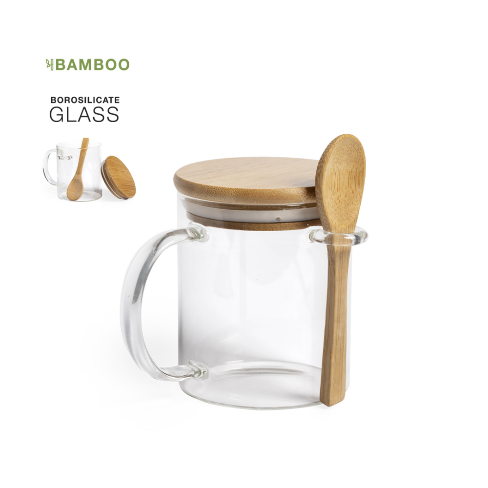 Borosilicate Glass Nature Line Mug with Bamboo Lid and Spoon - Long Eaton