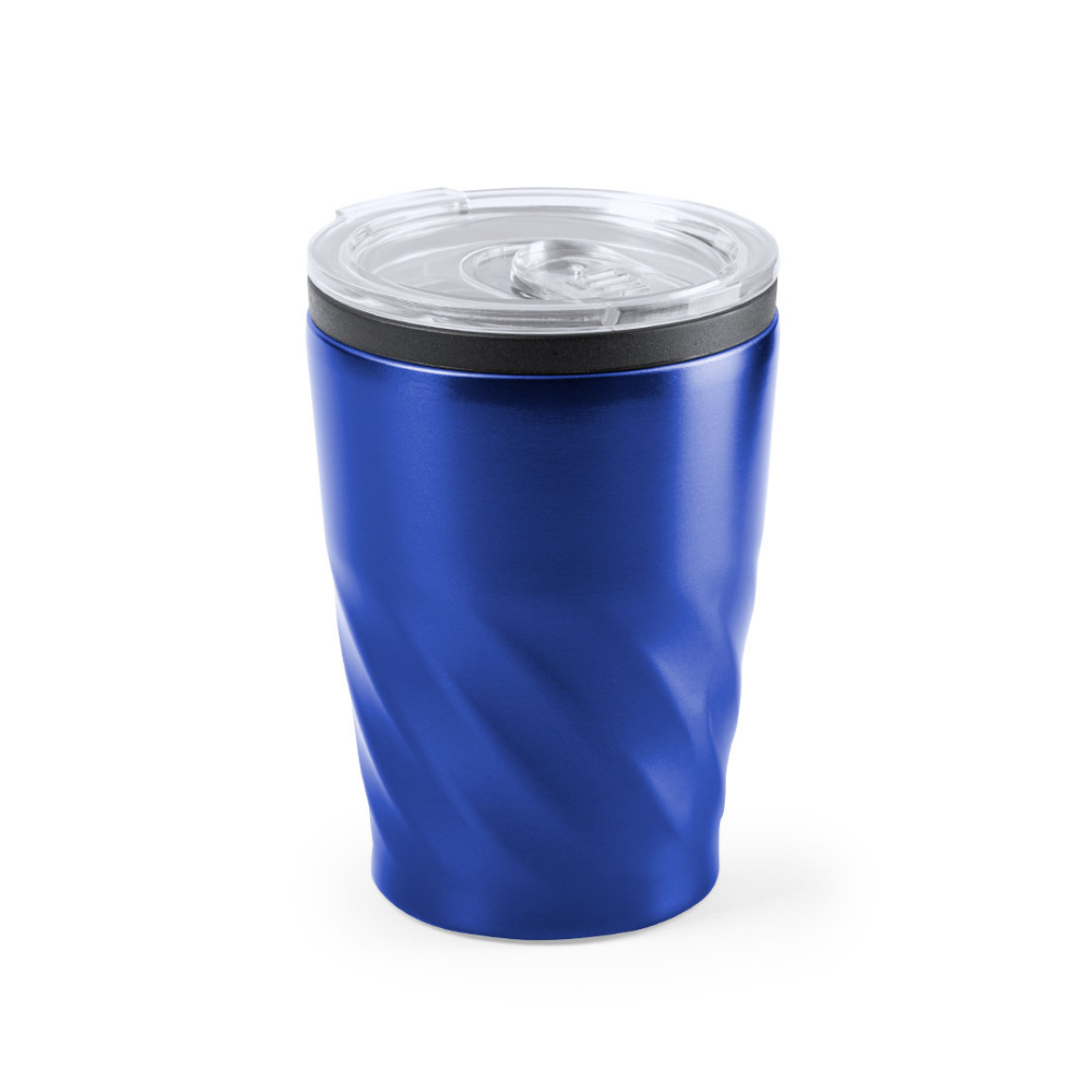Cup made of stainless steel with a beveled body and a transparent lid - Prescot
