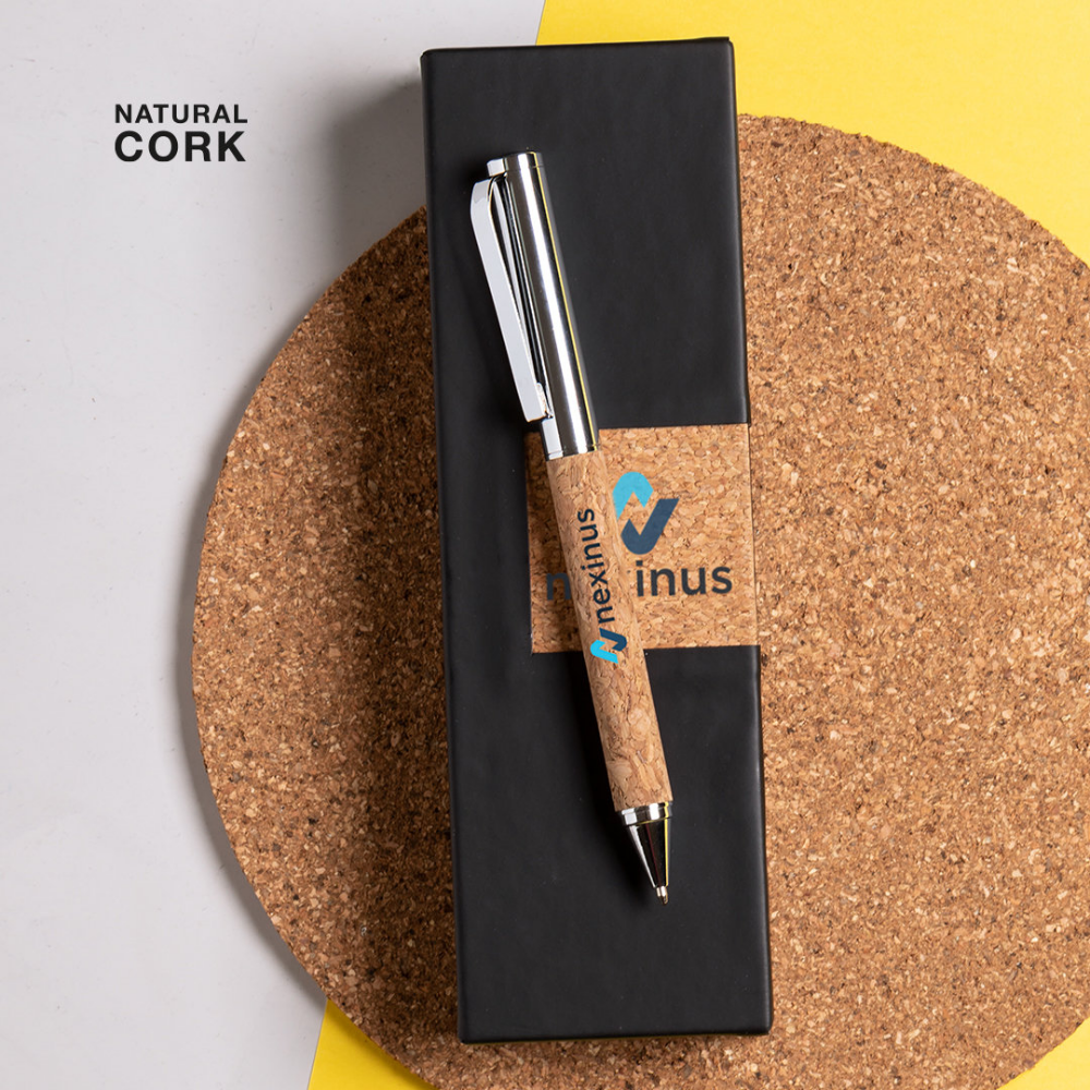 Ballpoint Pen made from Natural Cork with a Faux Leather Case - Kingsclere