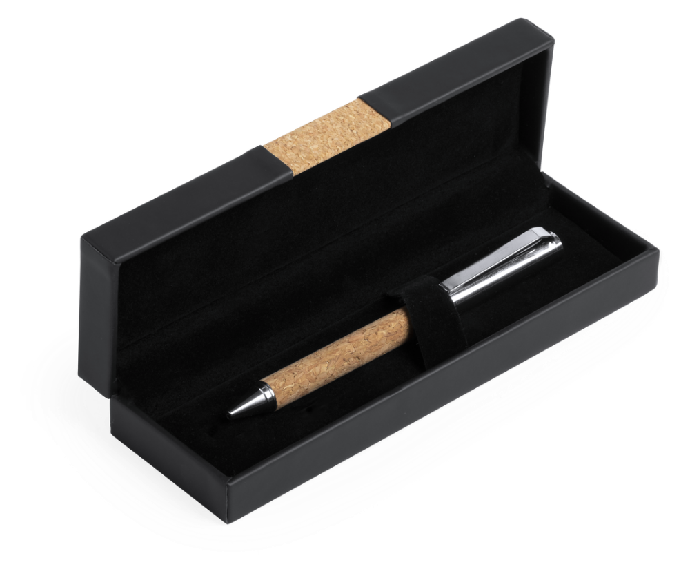 Ballpoint Pen made from Natural Cork with a Faux Leather Case - Kingsclere