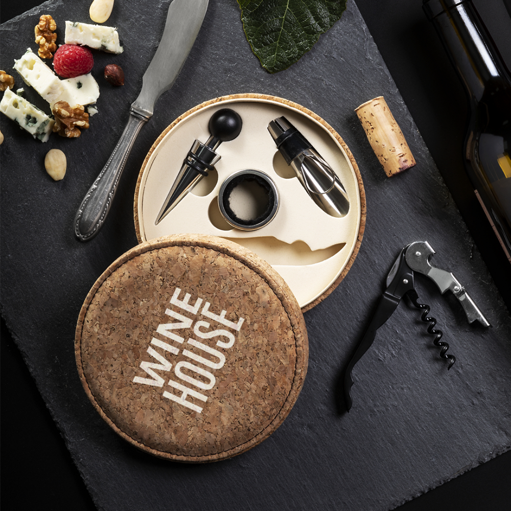 Elegante juego de vinos de diseño circular con accesorios de acero inoxidable - Garciotum