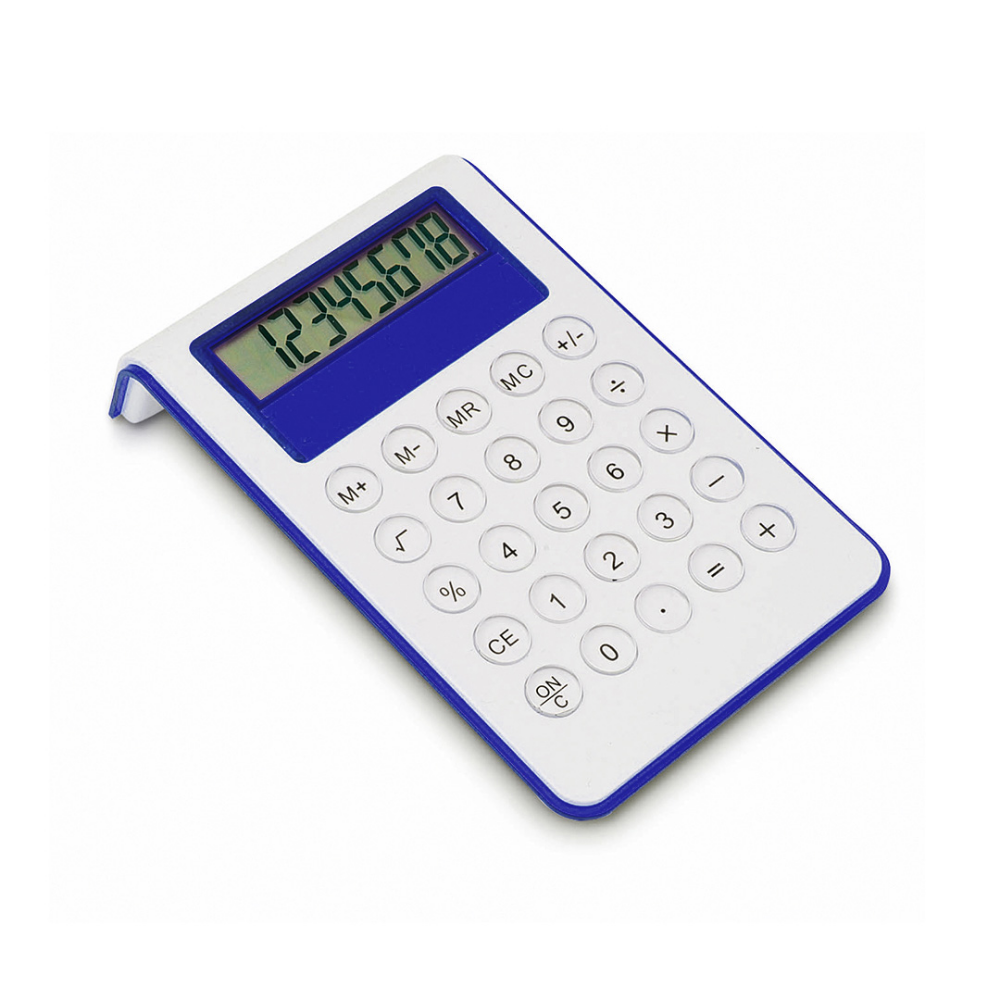 A calculator with a two-tone color scheme and the ability to perform calculations up to 8 digits. - Fowey