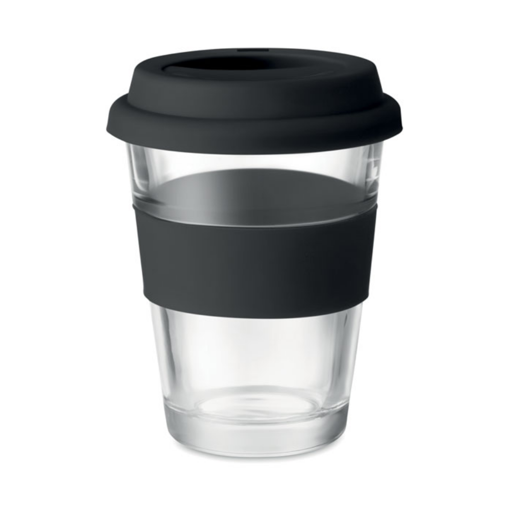 Kaffeebecher Glas mit Silikondeckel 350 ml - Venezia
