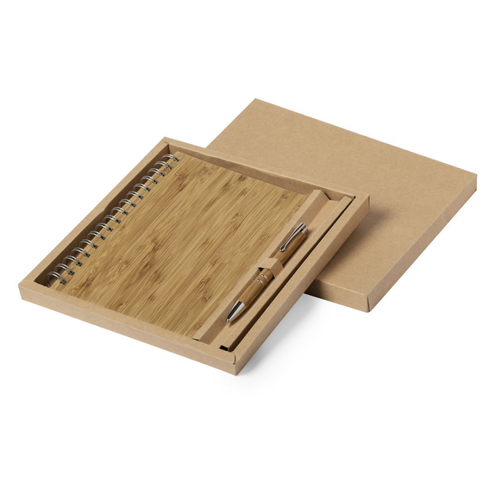 Ring Notizbuch Set gestalten ökologisch aus Bambus mit Kugelschreiber - Surakarta