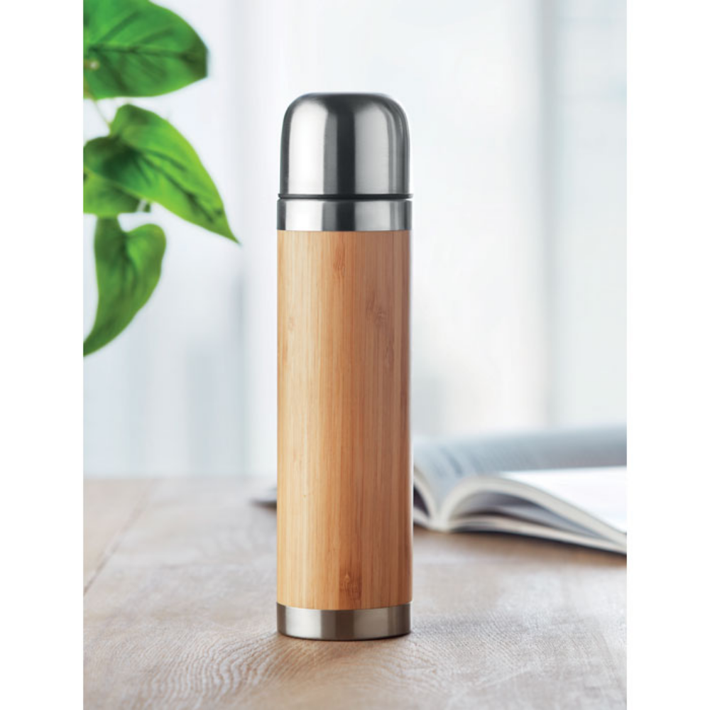 Personalisierte isothermische Trinkflasche aus Edelstahl und Bambus 400 ml - Jan