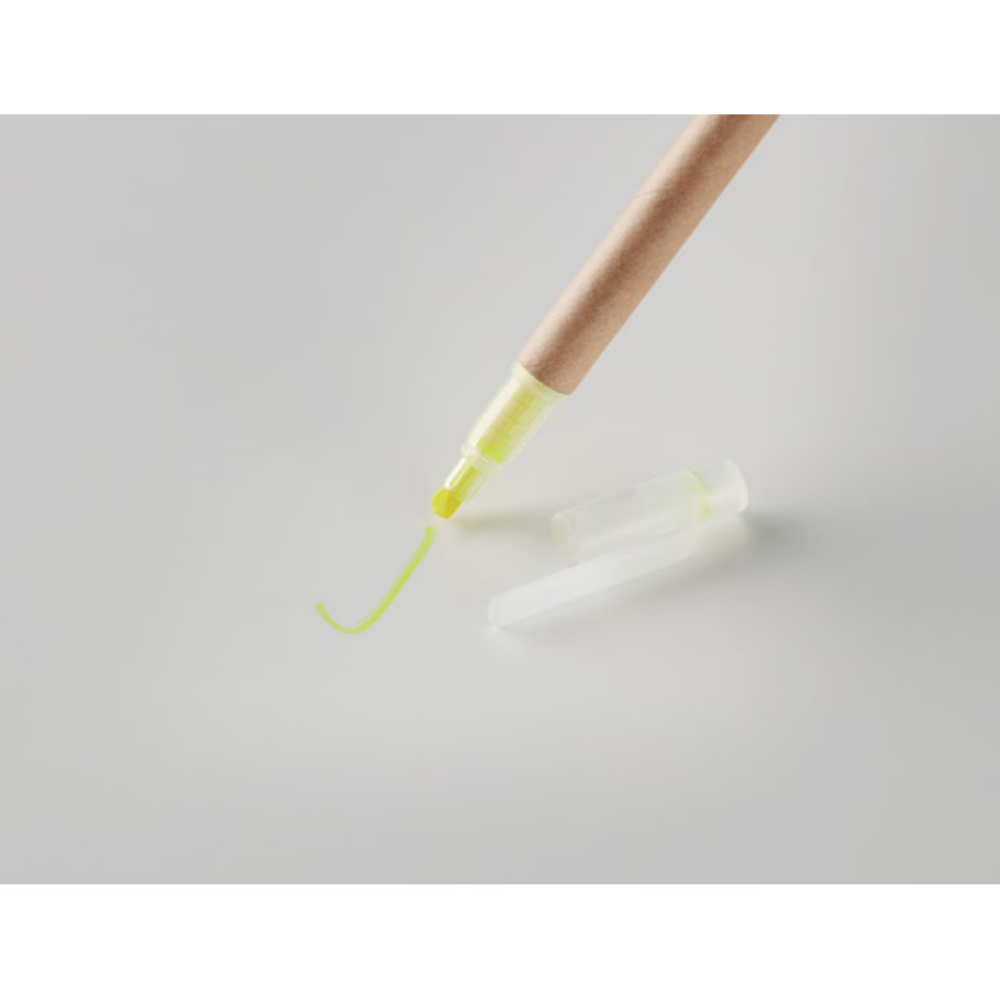 Penna a sfera con barile di cartone riciclato 2 in 1 e evidenziatore giallo - Vernio