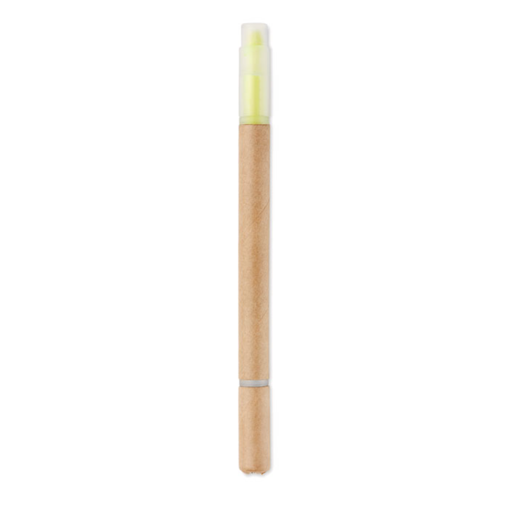 2 in 1 Recycled Carton Barrel Ball Pen and Yellow Highlighter - Cullen