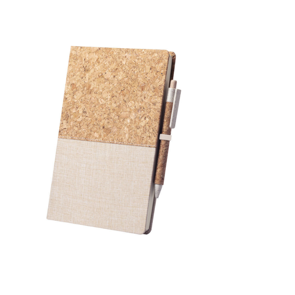 Set di quaderno in sughero naturale e cotone con penna a sfera in paglia di grano - Postalesio