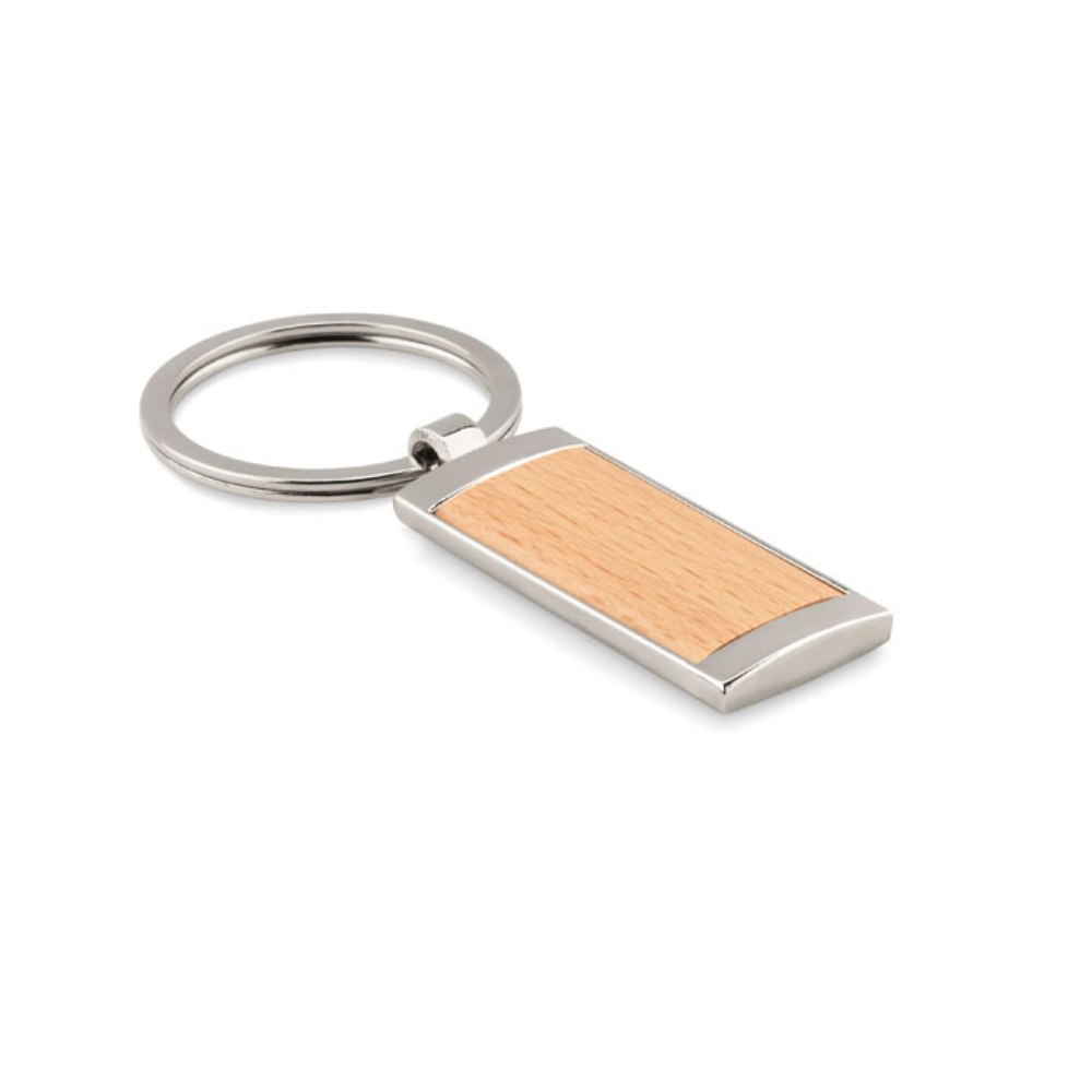 Rectangle Wooden and Zinc Alloy Key Ring - Tynemouth