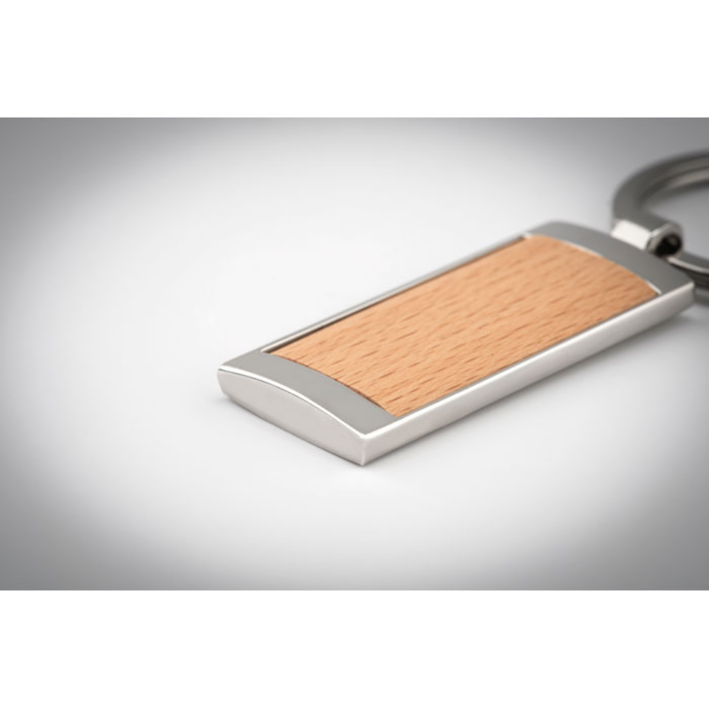Rectangle Wooden and Zinc Alloy Key Ring - Tynemouth