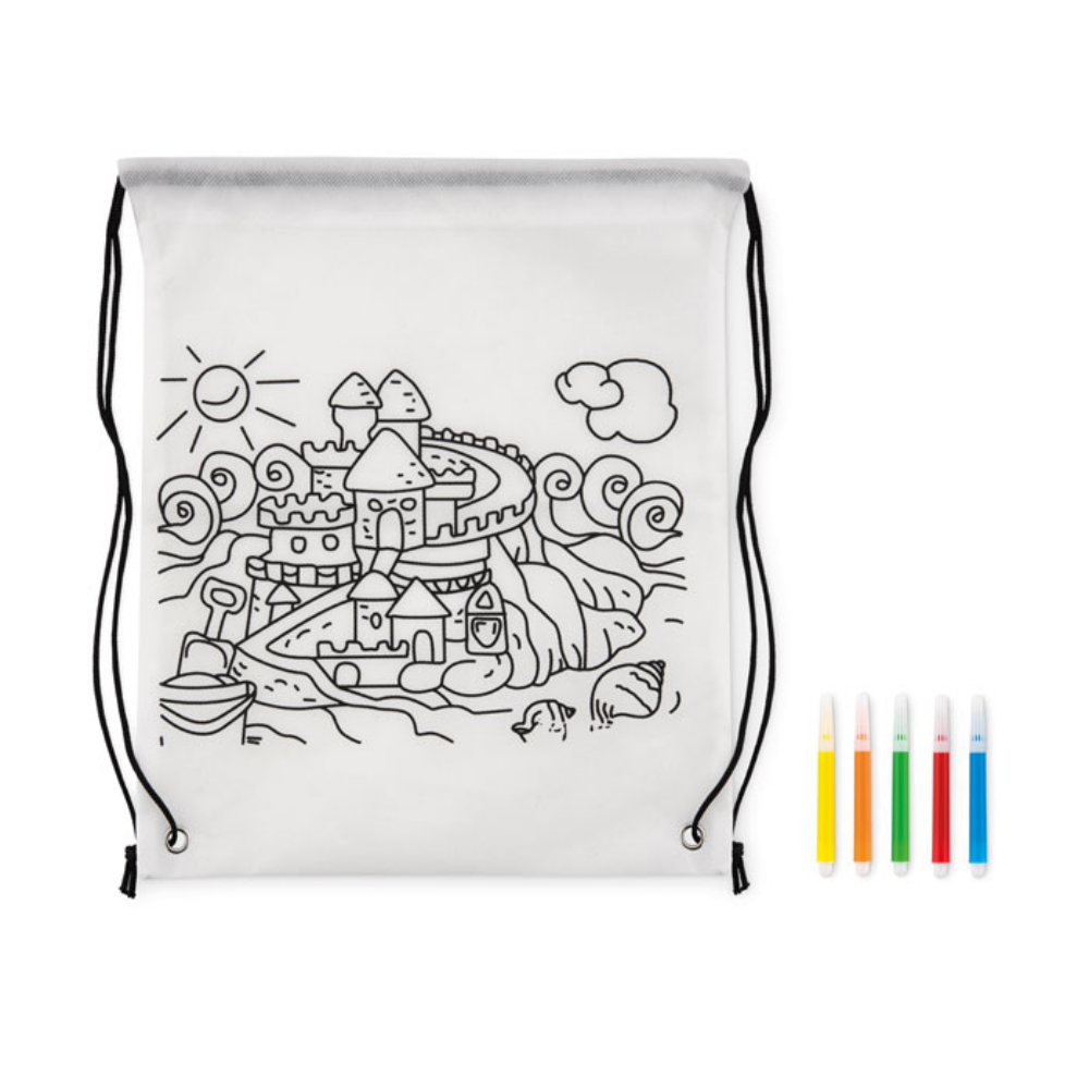 Non-Woven Colouring Drawstring Bag with Markers - Denby