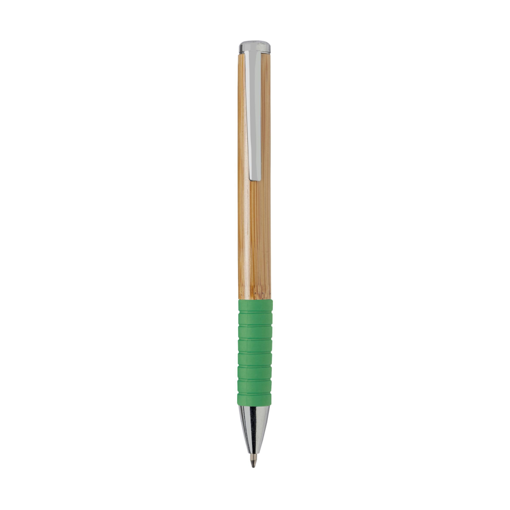 Penna a sfera in bambù con impugnatura in gomma colorata e clip in metallo - Ostiglia