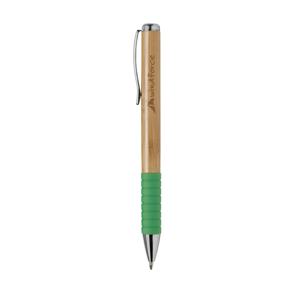 Penna a sfera in bambù con impugnatura in gomma colorata e clip in metallo - Ostiglia