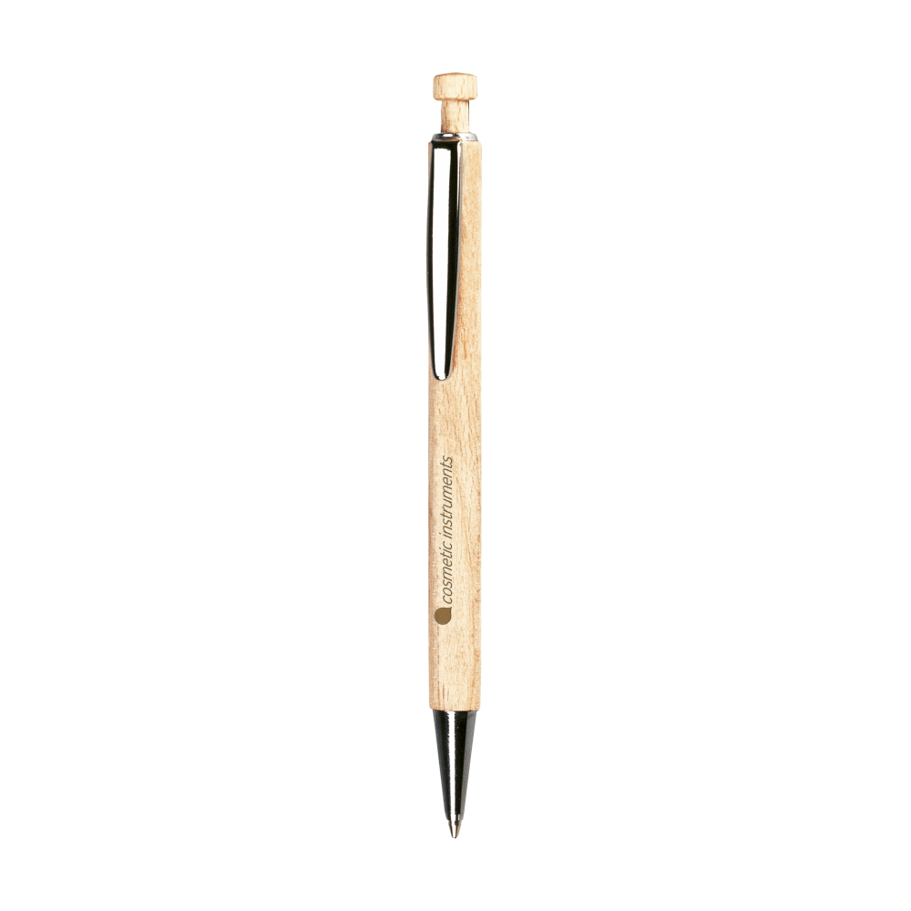 Beech Wood Ballpoint Pen with Chrome Clip - Acton