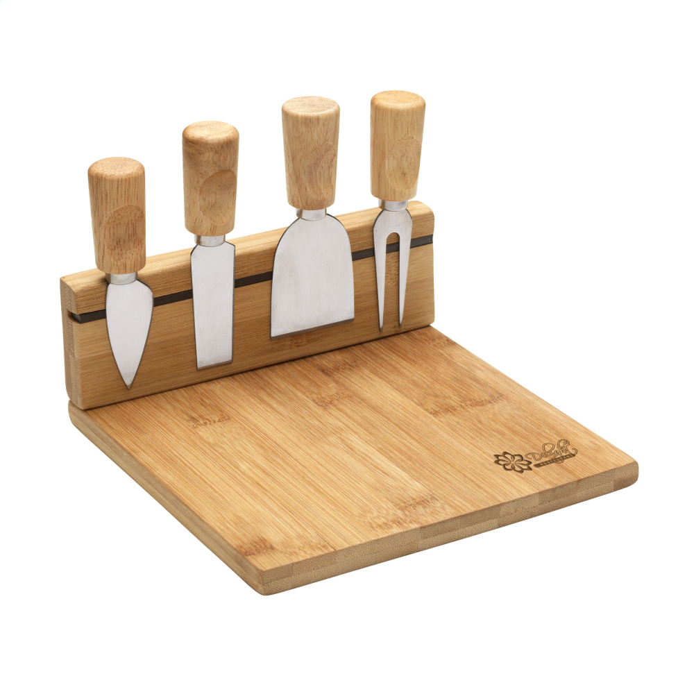 Bamboo Cheese Board with Knife Holder and Accessories - London