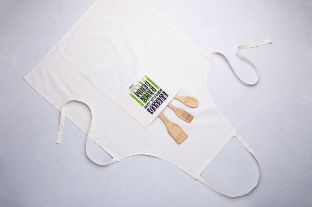 100% Cotton Natural Color Apron with Front Pocket and Adjustment Straps - Kirkby Mallory