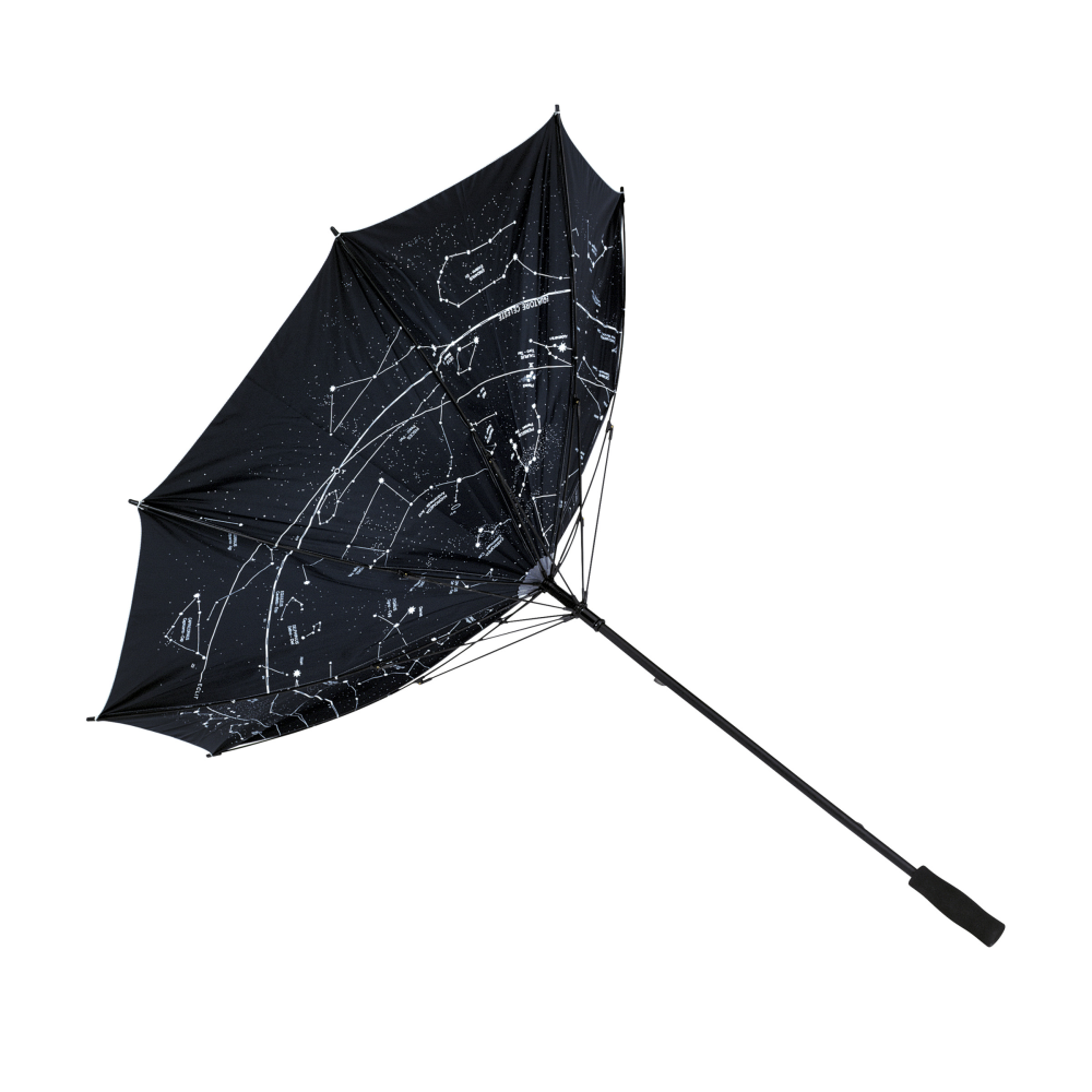A galaxy-themed automatic umbrella that is stormproof and features a starry sky design. - Frimley Green