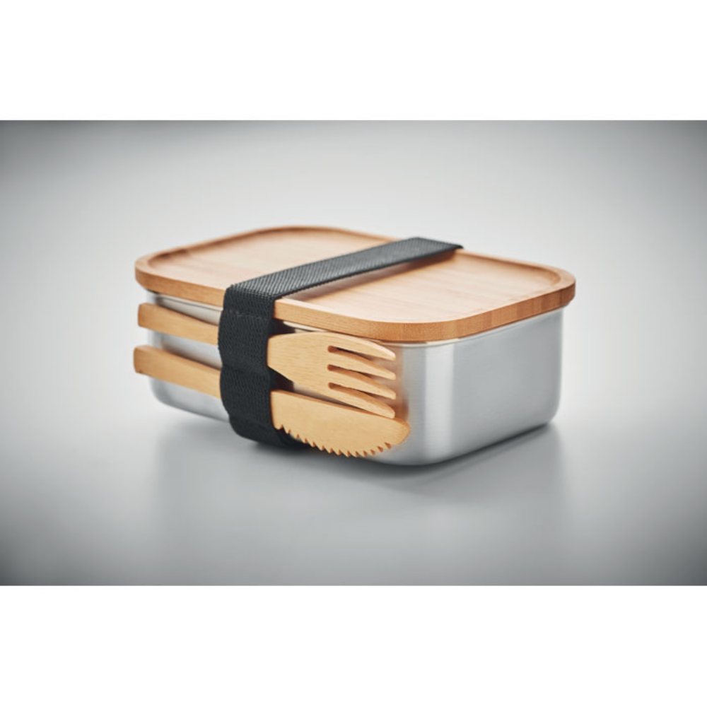 Edelstahl Lunchbox mit Bambusdeckel und Besteck - Lügde 