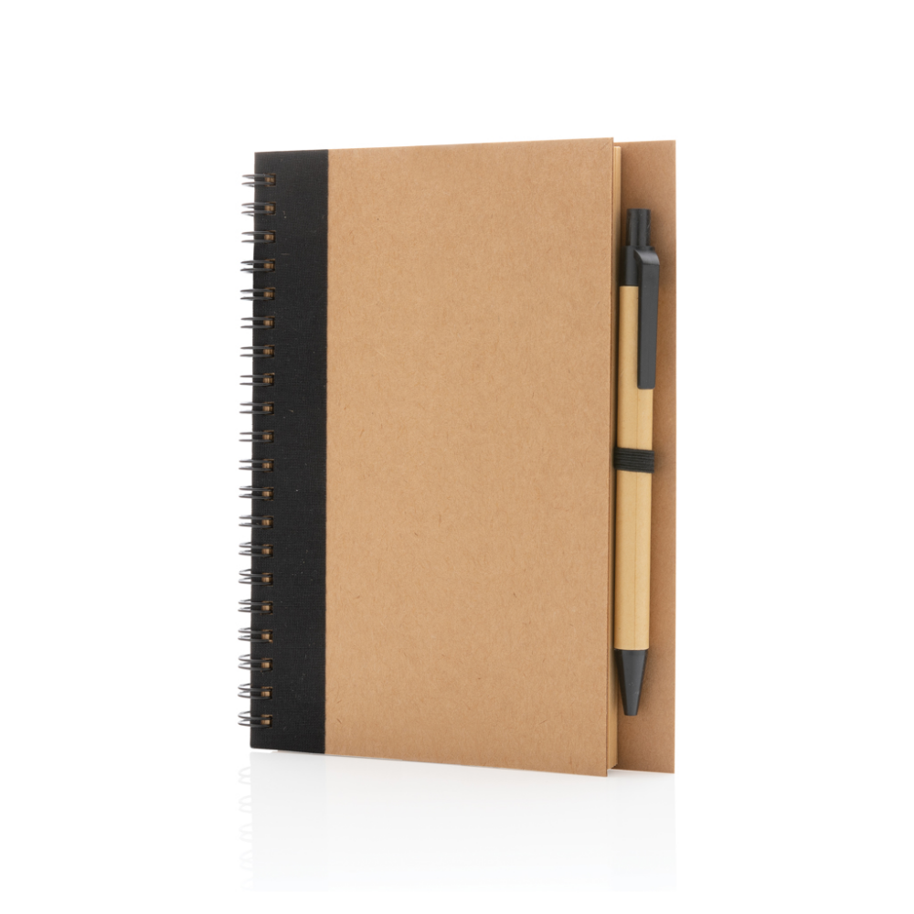 Kraft spiral notebook with a pen - Bacton