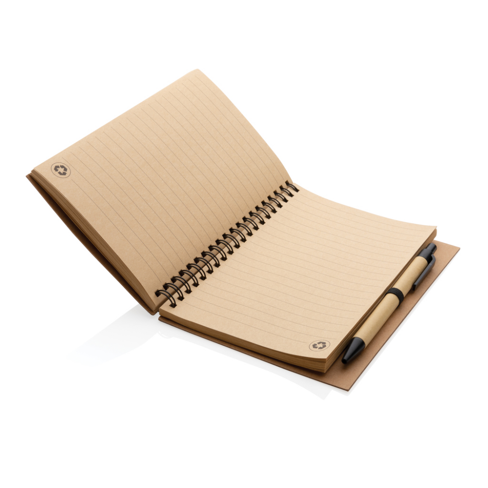 Kraft spiral notebook with a pen - Bacton
