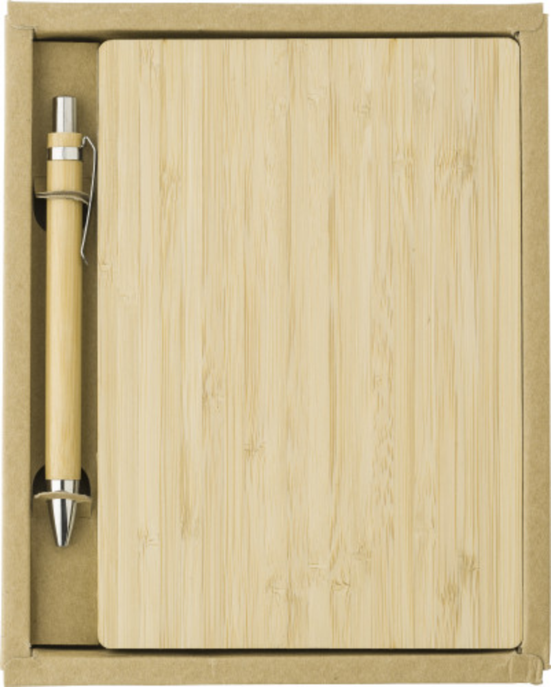 Cuaderno con tapa de bambú, bolígrafo y aviso de fecha - Marston Green