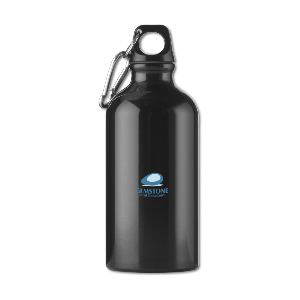 A high-gloss aluminum water bottle that comes with a carabiner - Corby
