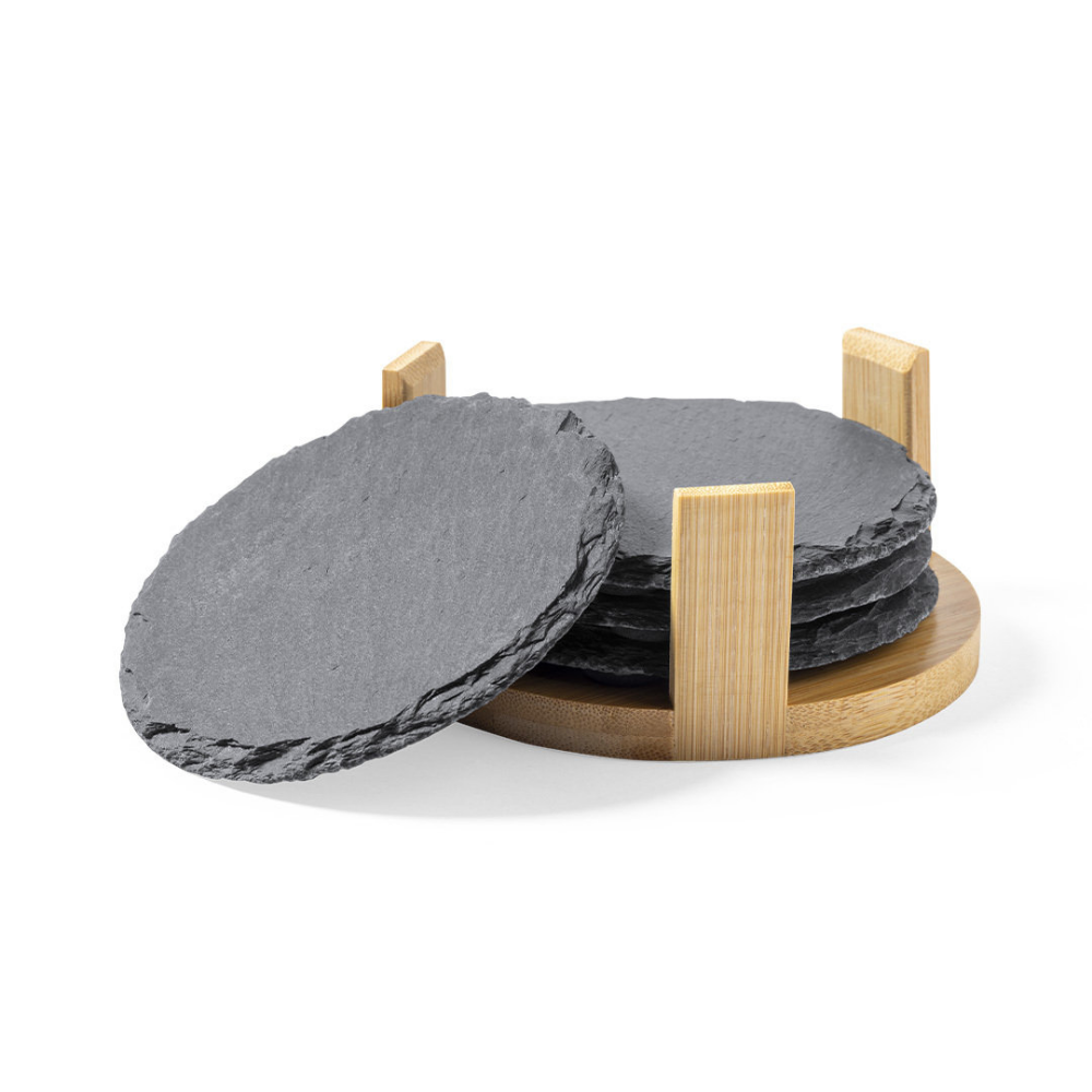 Natural Slate Coasters with Bamboo Holder - Bere Regis