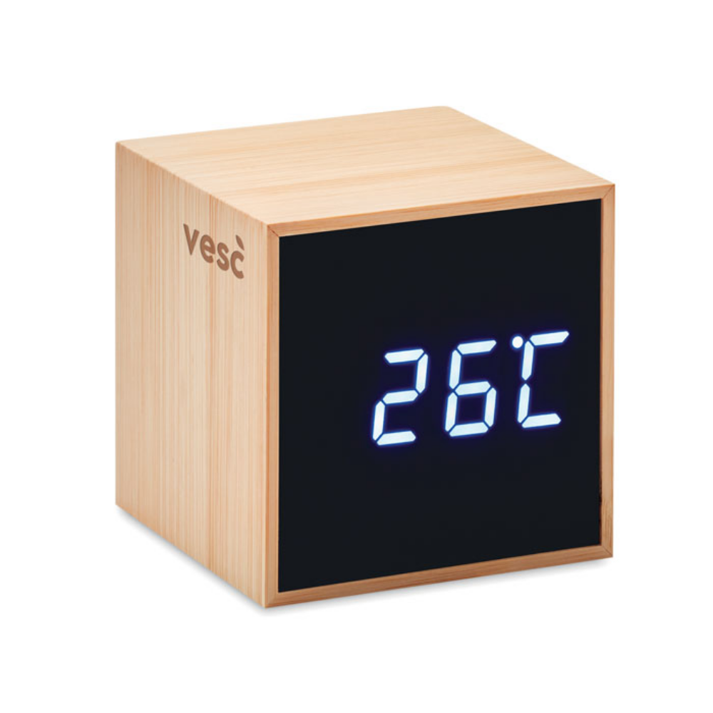 Alarm clock with LED time display and temperature display, encased in bamboo - Aughton (Merseyside)
