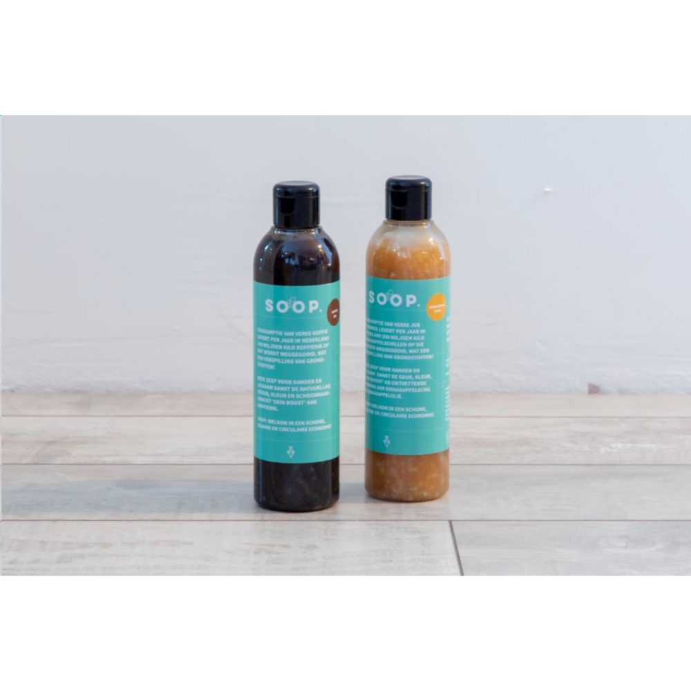 Natural liquid soap made from recycled coffee grounds and orange peels - Poole