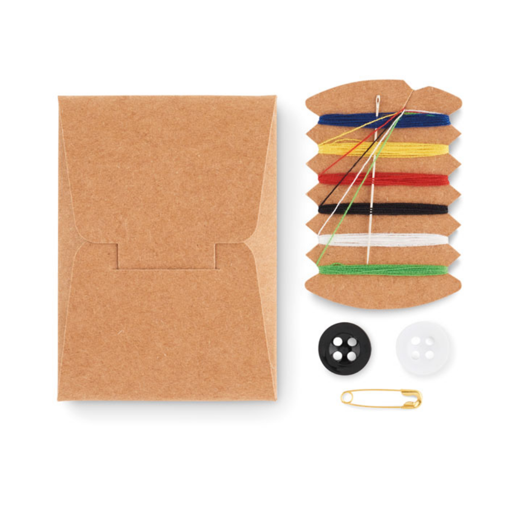 A travel sewing kit in a kraft paper box - Llanrwst