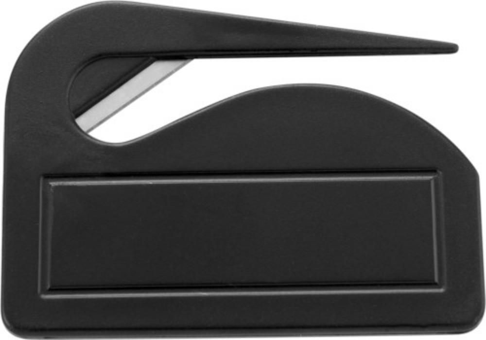 
    This is a letter opener that is made of plastic and has a cutting edge made of metal. It's a handy tool to use when opening letters, preventing paper cuts or any kind of damage to the documents inside. The combination of plastic and metal makes it durable and lightweight, suitable for both home and office use. - Abbeyfield
