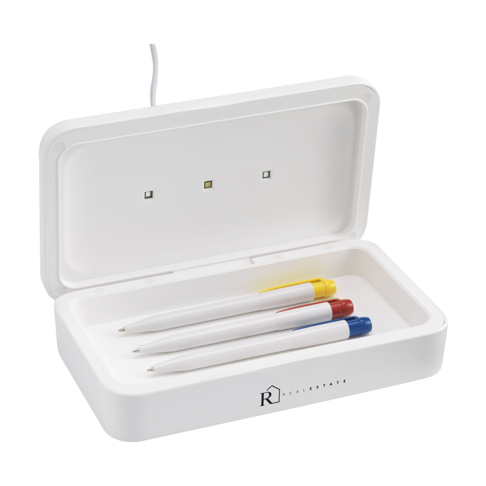 The Burgh by Sands Multifunctional UV-C Sterilizer Box also comes with a wireless 5W charger. This product not only effectively sterilizes your items with UV-C light but also wirelessly charges them, providing two essential features in one convenient package. - Rutland