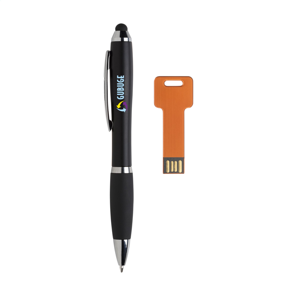 Blaues schickes Stift-Set mit USB-Geschenk - Fügen