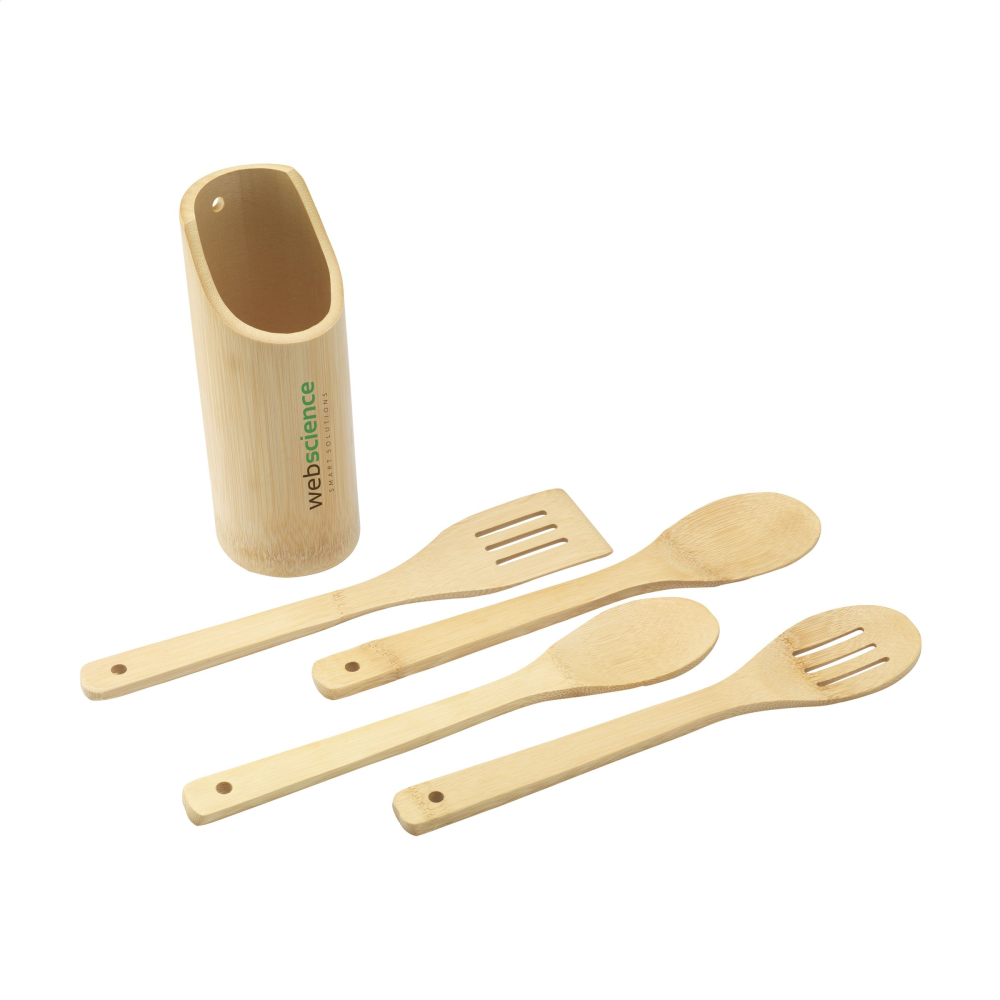 4-Piece Bamboo Kitchen Utensil Set with Holder - Hever