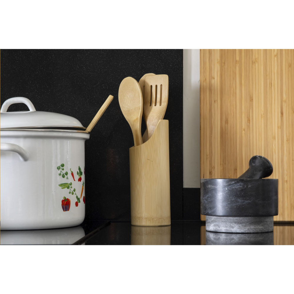 4-Piece Bamboo Kitchen Utensil Set with Holder - Hever