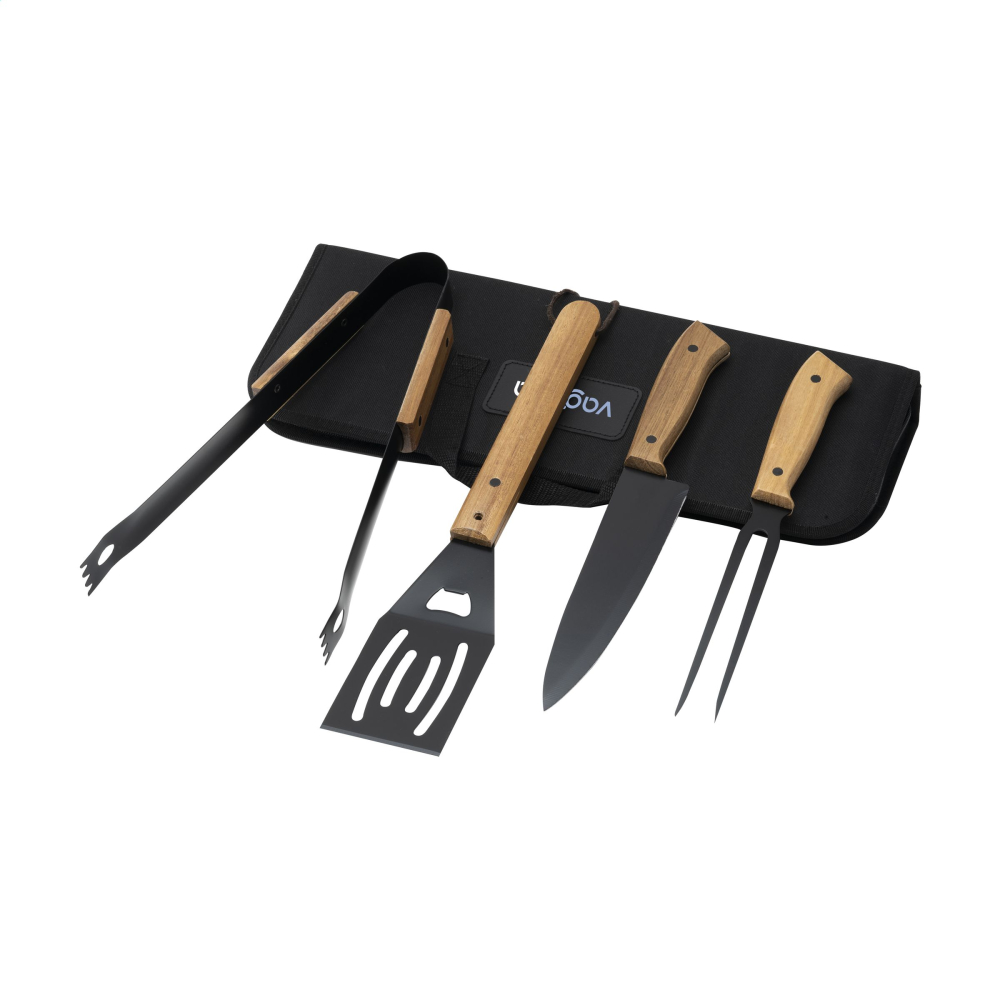 4-Piece Stainless Steel Barbecue Set with Acacia Wood Handles - Zelah