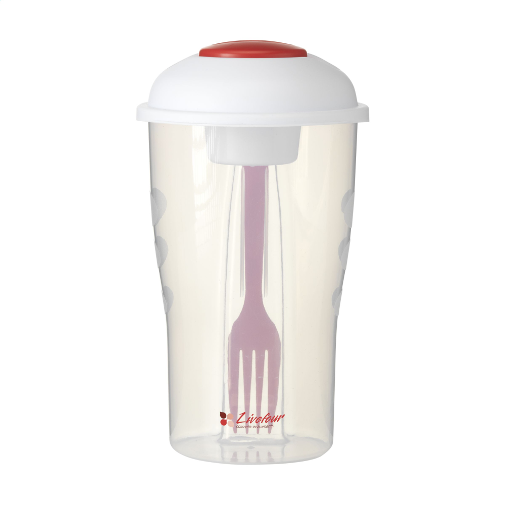 Robusto shaker per insalata in plastica con coperchio rimovibile, vassoio per condimenti e forchetta - Capacità 900ml - Acqualagna