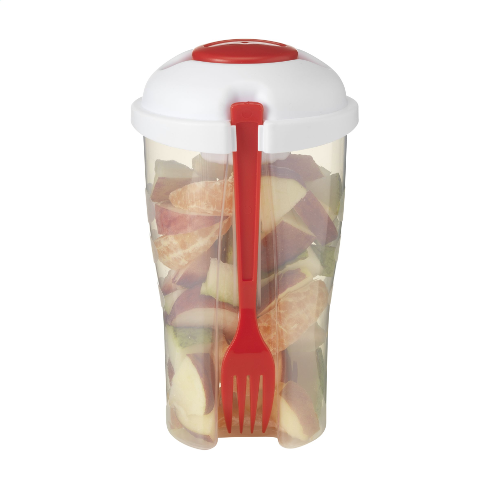 A sturdy plastic salad shaker with a detachable lid, a dressing compartment, and an included fork. It has a volume of 900ml - Tickhill - Belgrave