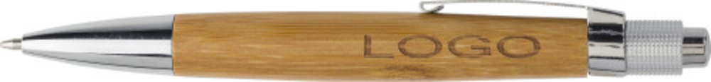 Stylo à bille en bambou avec clip métallique et pièces en ABS - Saint-Cirq-Lapopie