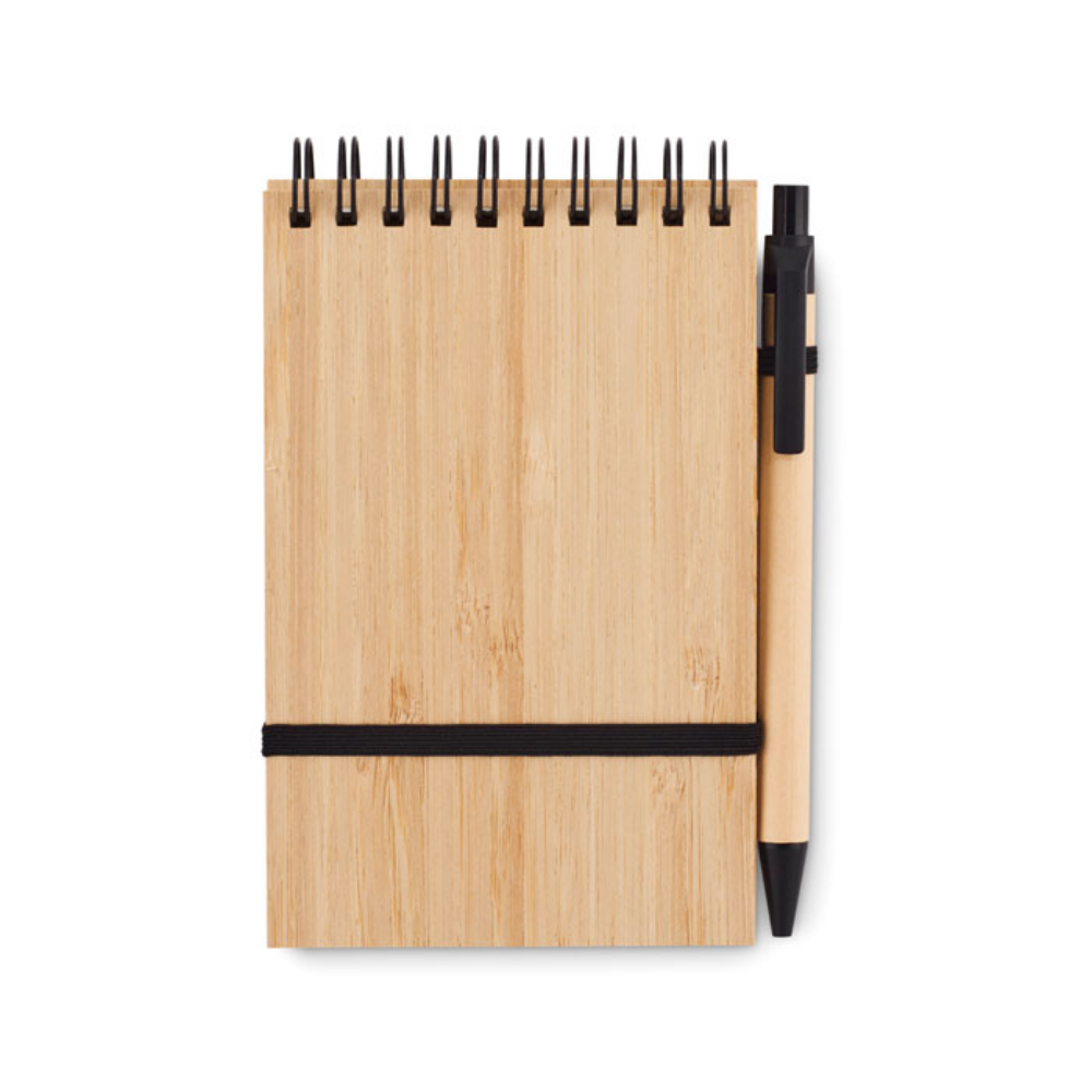 A6 notepad with a bamboo hardcover and a complementing ballpoint pen - Battleflat
