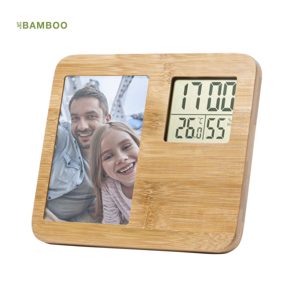Polished Bamboo Photo Frame with Integrated Weather Station - Barham Woods