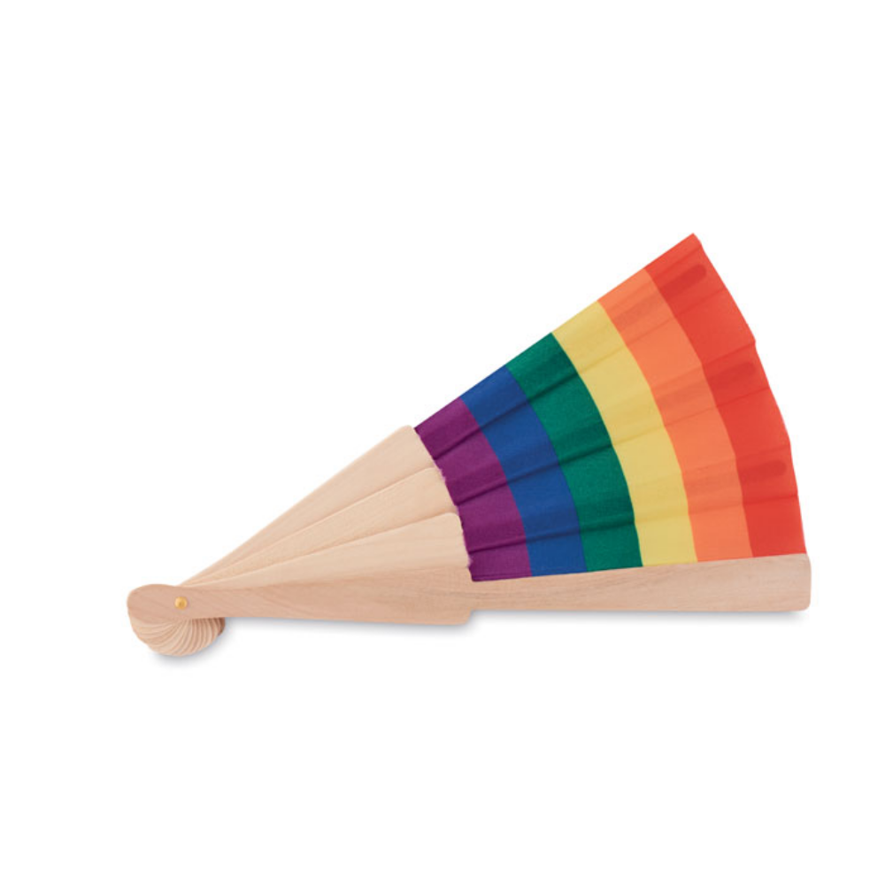 Rainbow Pattern Wooden Hand Fan - Long Melford
