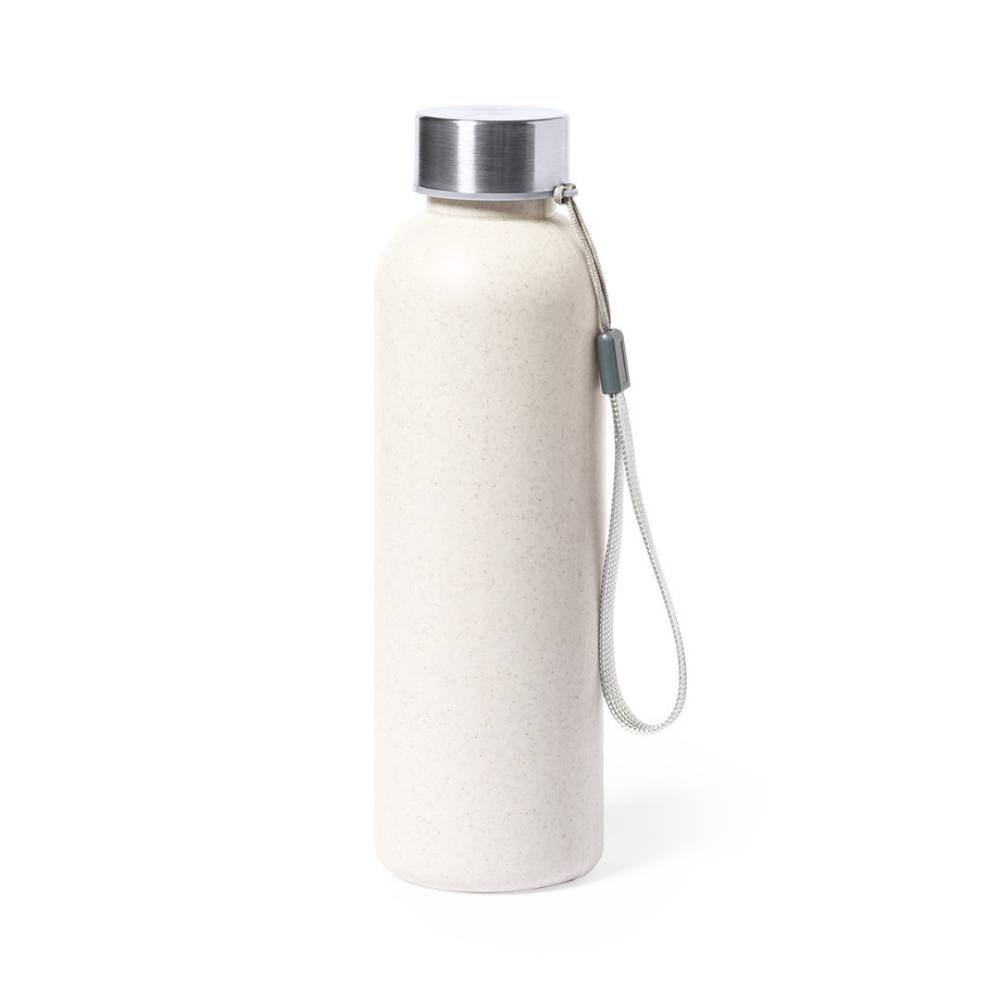 Bottiglia d'acqua in PE venato da 600 ml senza BPA con coperchio in acciaio inossidabile e cinghia da trasporto - Sestino
