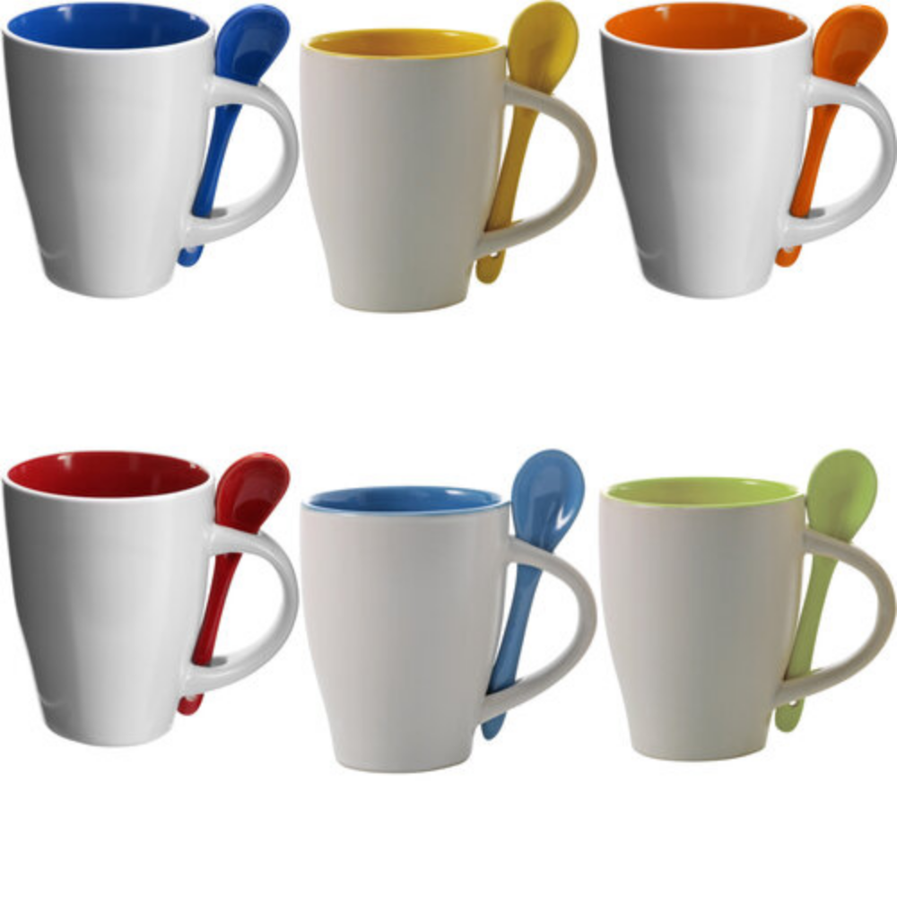 Tazza da caffè in ceramica con cucchiaino integrato (300 ml) (Venduta in confezioni da 36 pezzi) - Positano