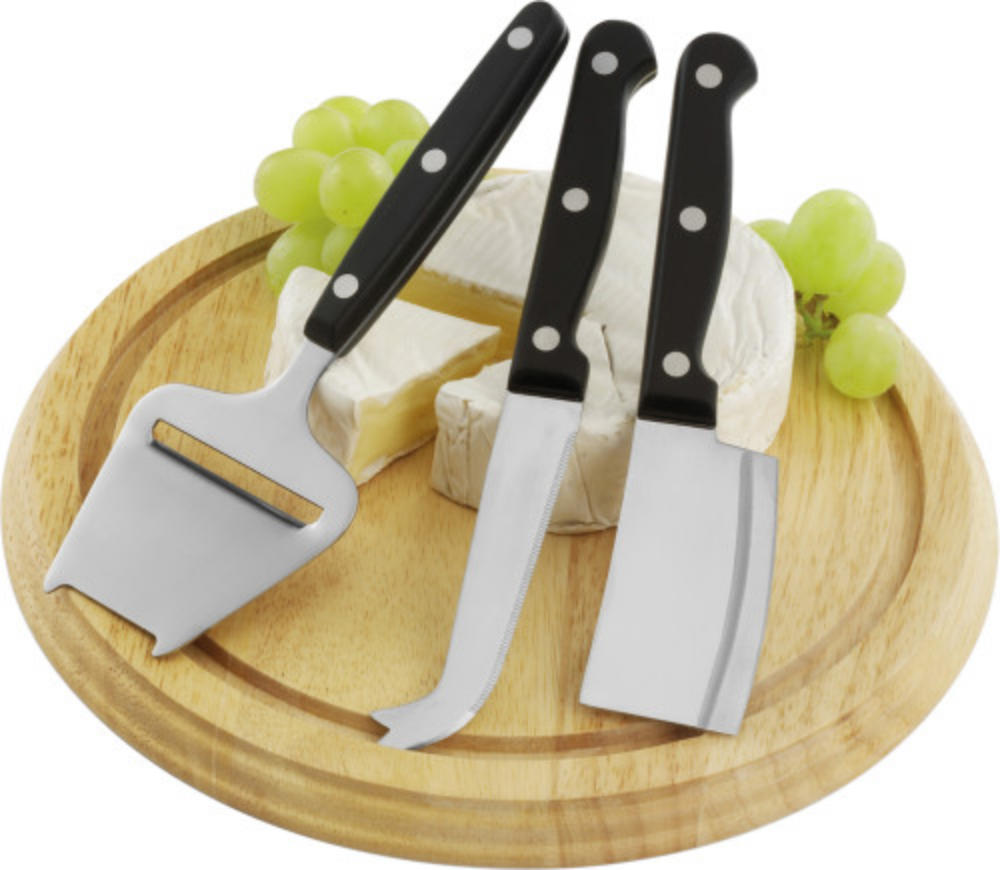 Rubberwood Cheese Board with Stainless Steel Knives - Burton-on-Trent